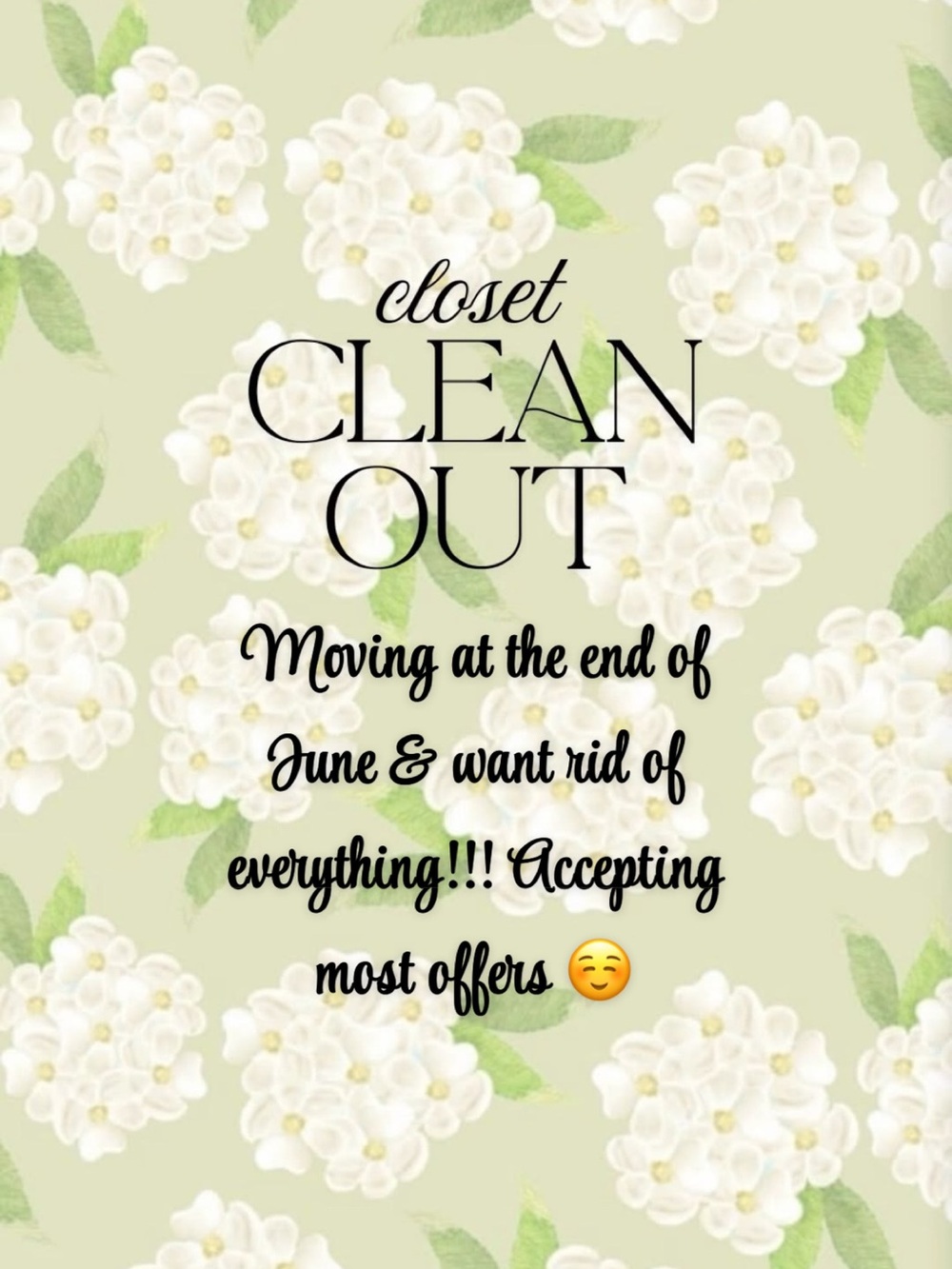 Closet clean out/ moving sale!